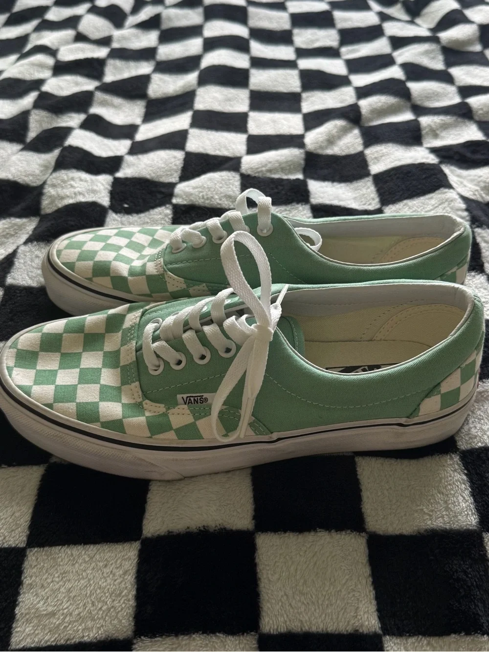 Vans Mint Green and White Checkerboard Low-Top Sneakers